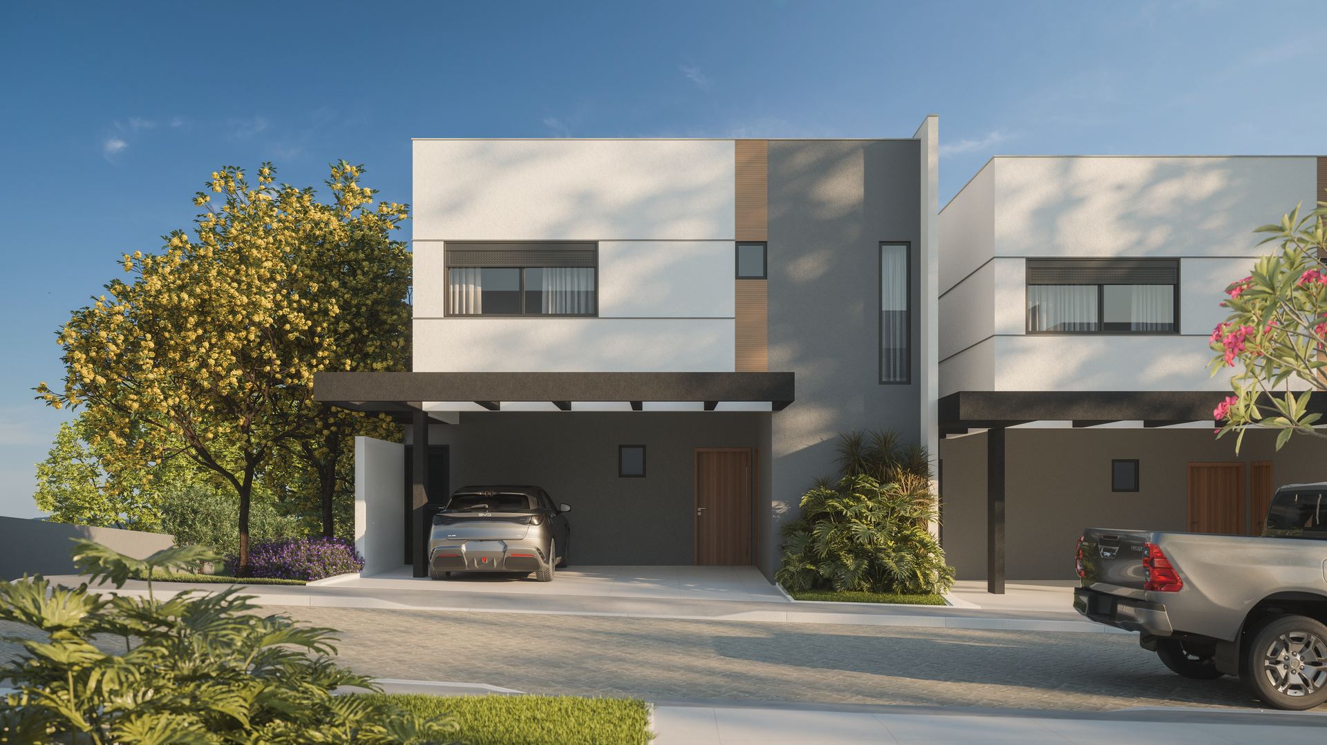 Fachada dos sobrados Tipo A de 129m², Surya By Palme (imagem ilustrativa)