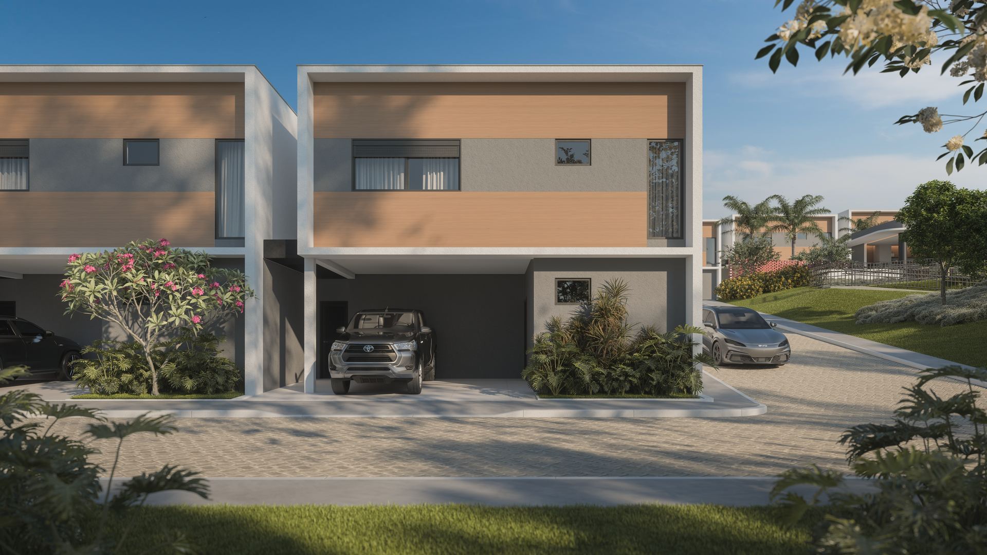 Fachada do sobrado Tipo B de 174m² do Surya By Palme (imagem ilustrativa)