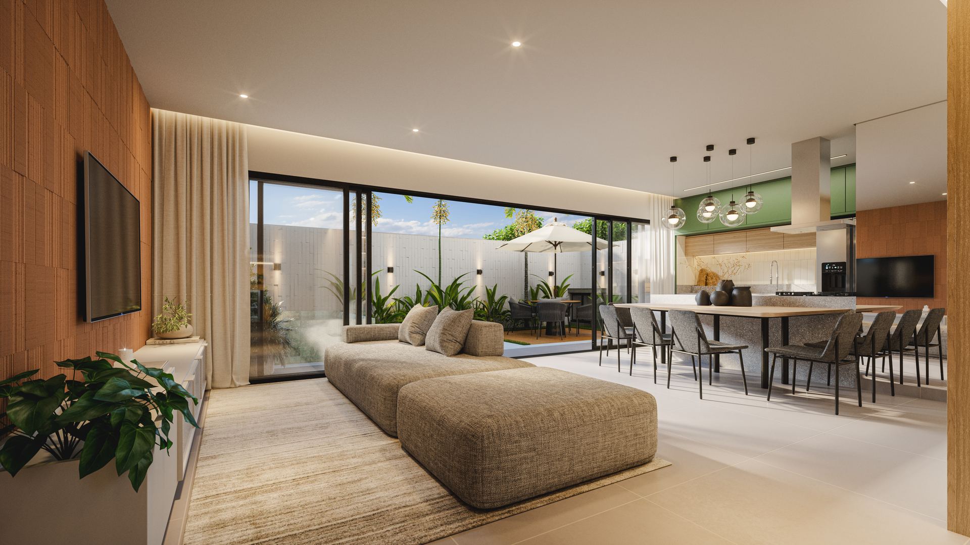 Living do sobrado Tipo B de 174m², Surya By Palme (imagem ilustrativa)