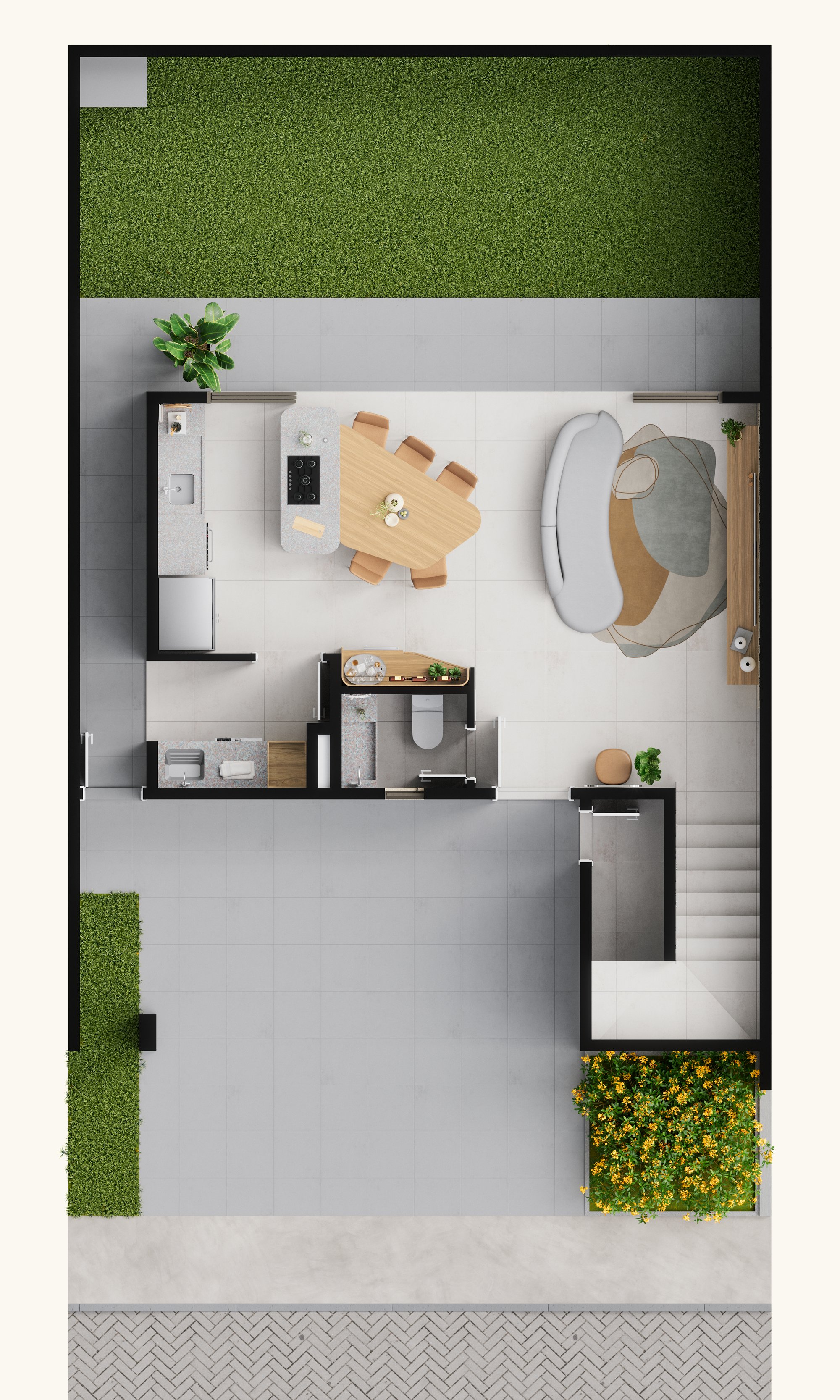 Planta do pavimento térreo, Sobrado Tipo A 129,15m², Surya By Palme
