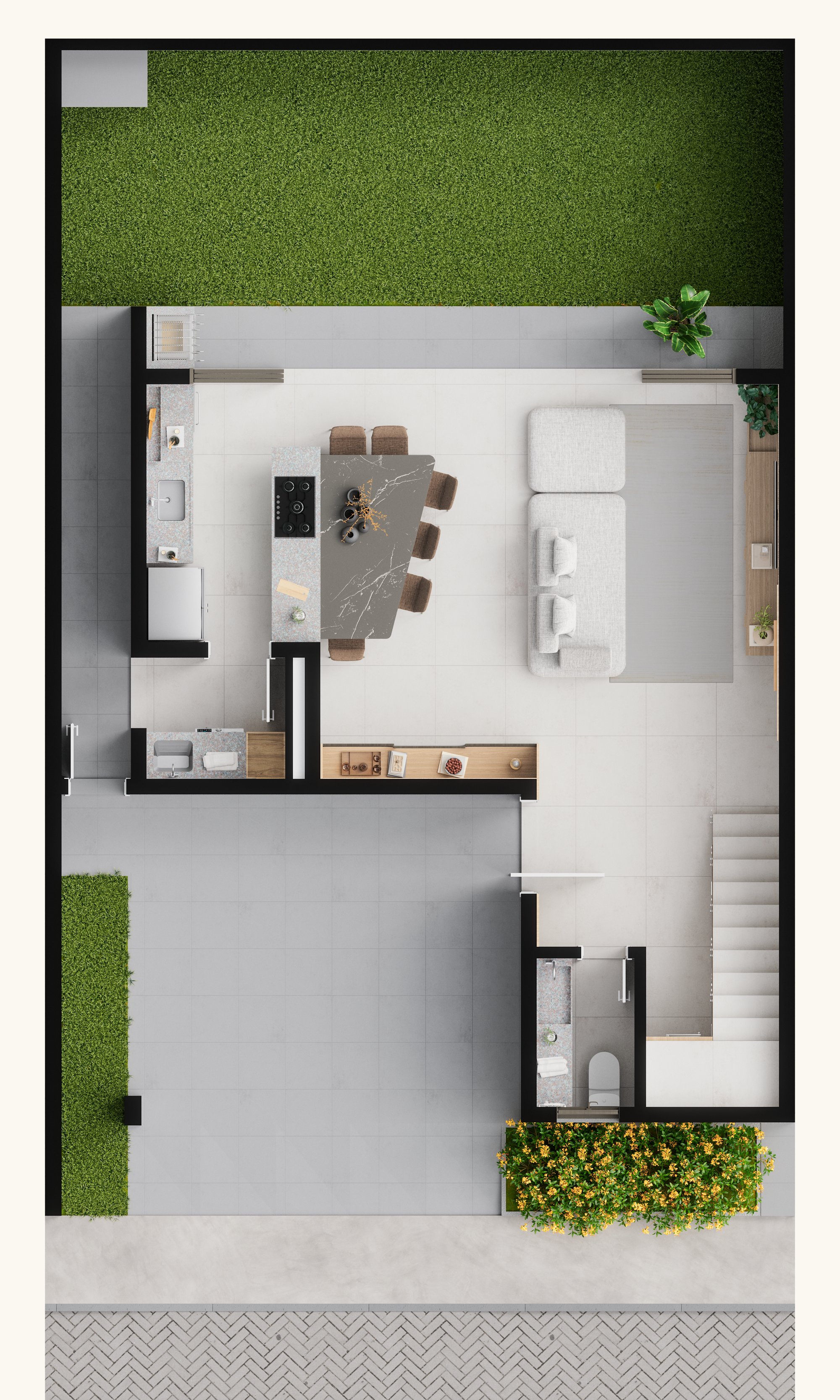 Planta do pavimento térreo, Sobrado Tipo B 174,72m², Surya By Palme